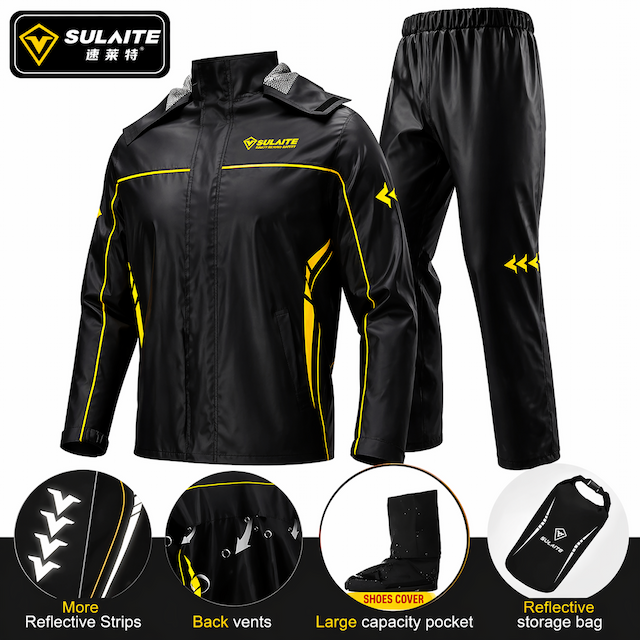 Sulaite 100% Waterproof Original Authentic BLACK Raincoat