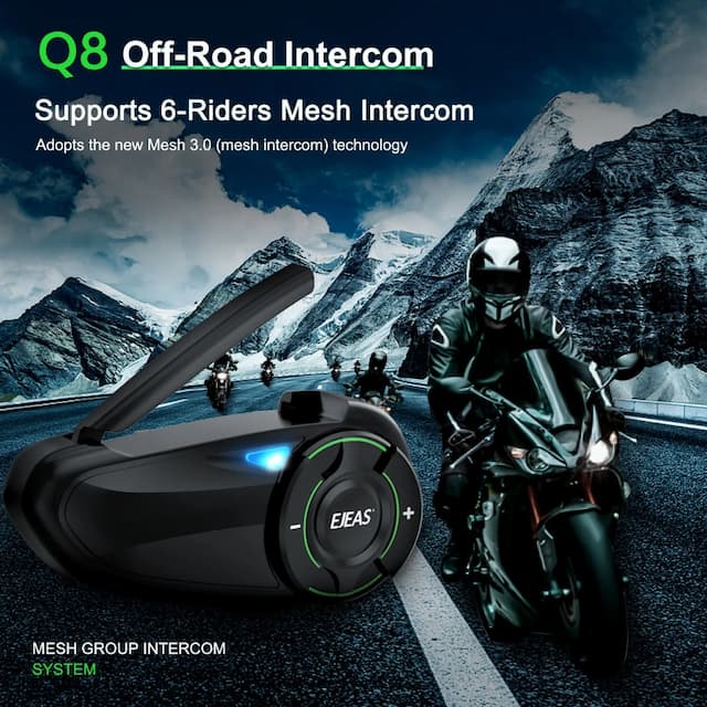 EJEAS Q8 Mesh Motorcycle Helmet Intercom | 6 Riders Group Communication