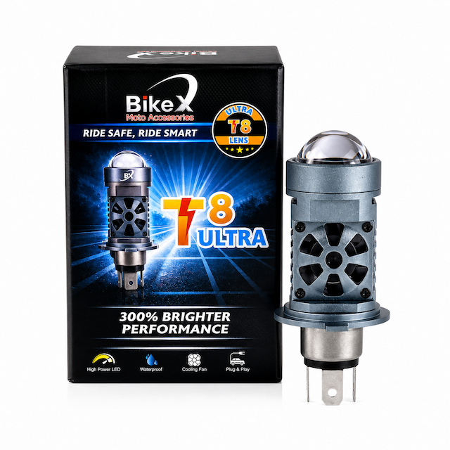 BikeX T8 Ultra Lens LED Motorcycle Headlight 12V-80V | 5000LM | IP67 Waterproof | 1 Year Guarantee