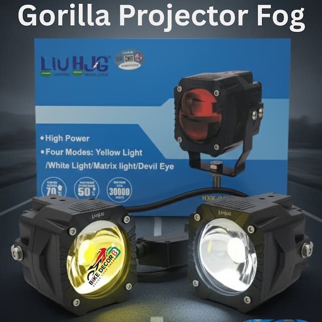 HJG Gorilla Dual Lens 120W Projector Fog Light – White/Yellow with Red DRL (Universal Fit)