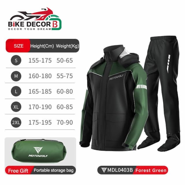 MOTOWOLF MDL0403B V4 Raincoats Genuine Product 100% Waterproof Olive
